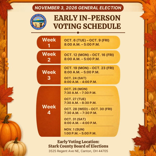 November 3, 2026 Early In-Person Voting Schedule